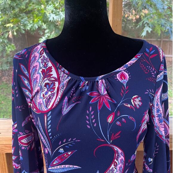 Talbots Navy And Purple Floral Paisley Knee Length Dress Size 4 - Picture 6 of 10